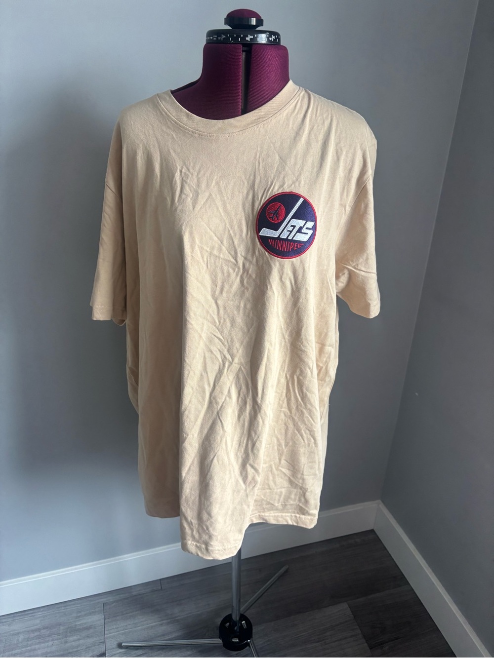 New Era Beige Short-Sleeve Tee with Red and Navy Winnipeg Jets Patch